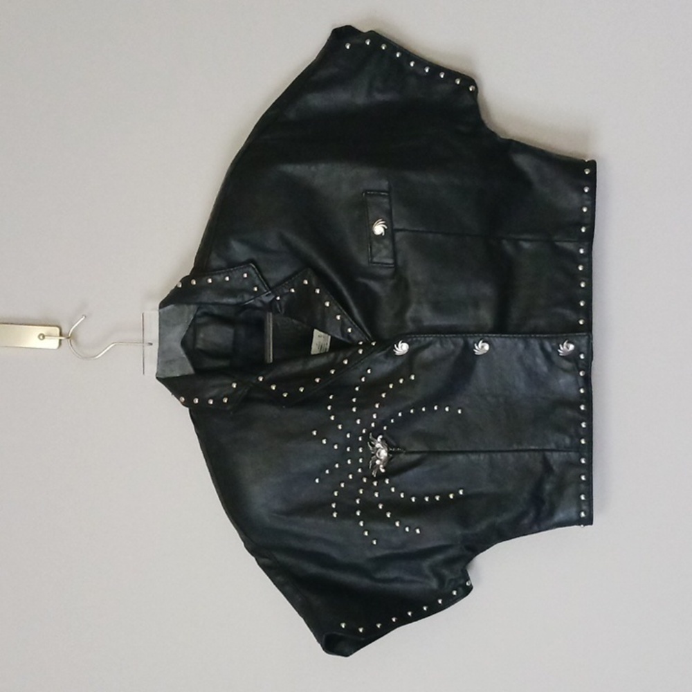 Vintage 80s 90s Leather Ranch Cropped Studded Embellished Bolero Jacket, Size S